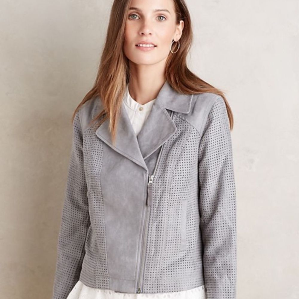 NEW Anthropologie Hei Hei Gray Vegan Faux Suede Moto Jacket Size Medium‎